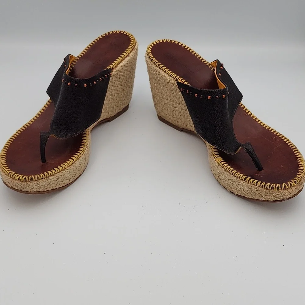 HENRY CUIR Espadrille Wedge-heeled Sandals, Size 40 - Picture 4 of 8
